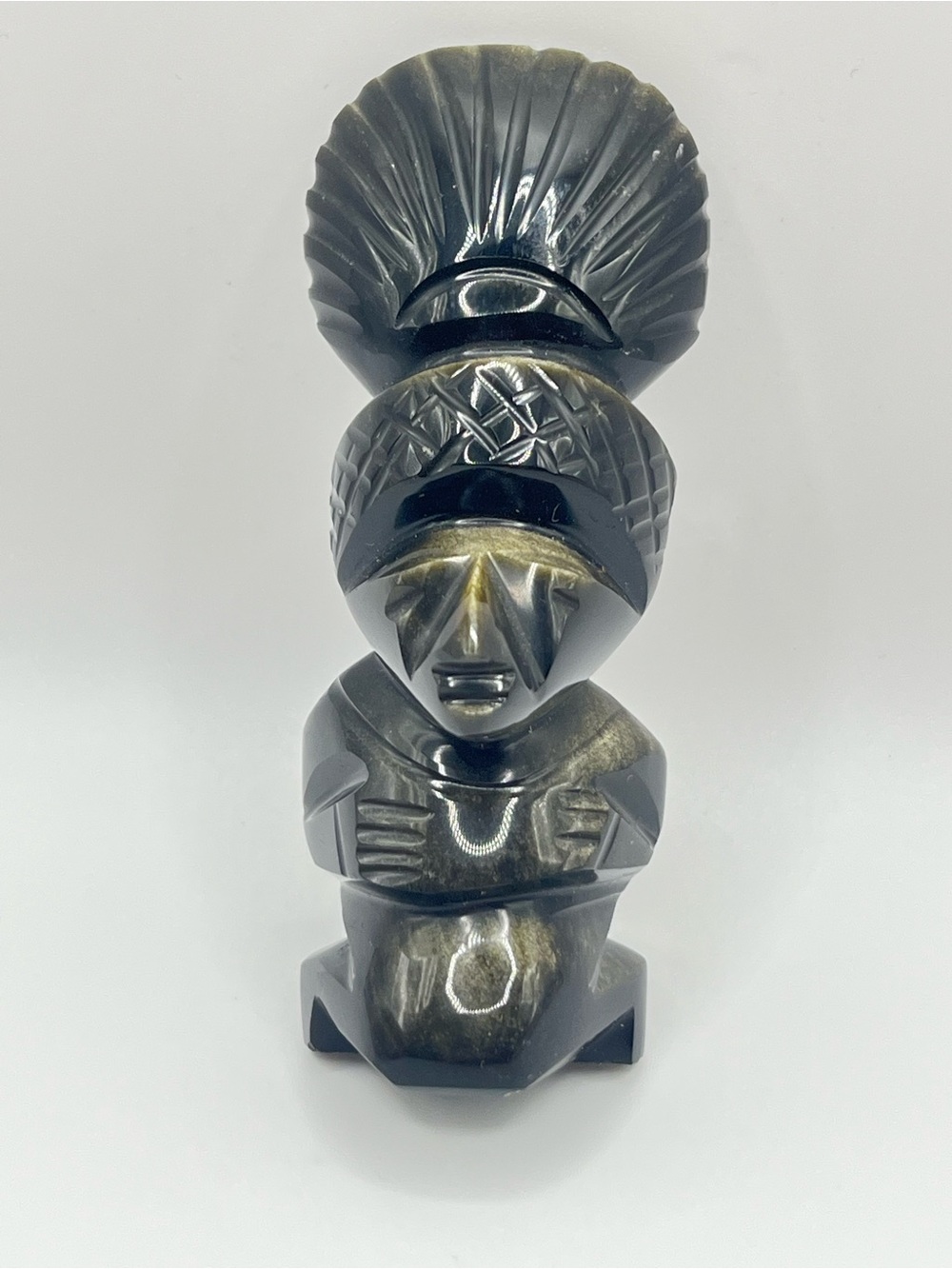Hand-Carved Obsidian Aztec Figurine - Home Art Accent